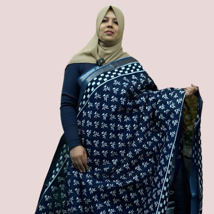 LINEN SAREE DENIM BLUE FT 1049