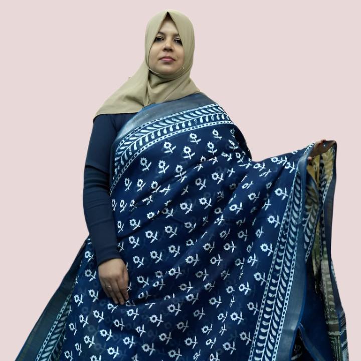 LINEN SAREE DENIM BLUE FT 1049