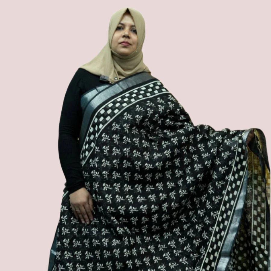 LINEN SAREE BLACK FT 1044