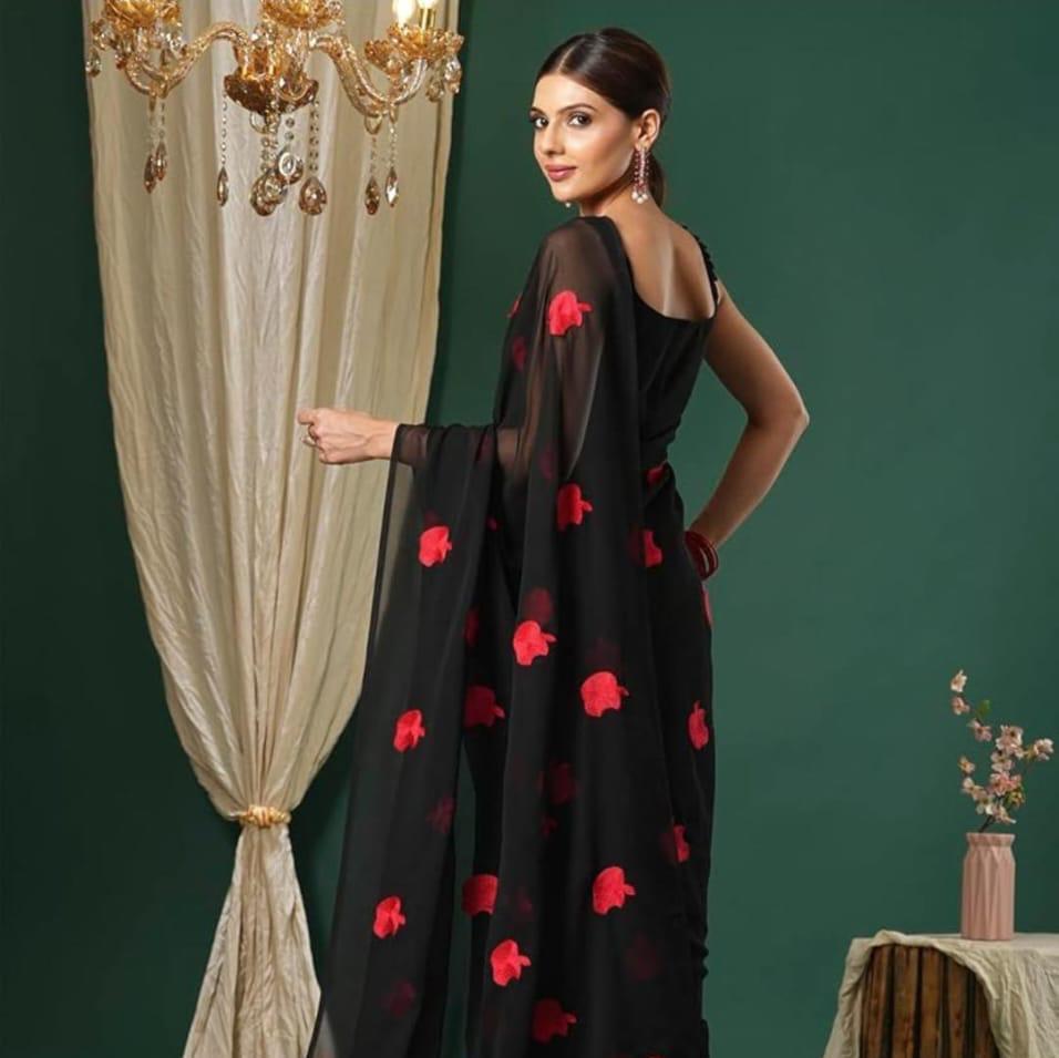 Georgette Saree  Black FT 1207