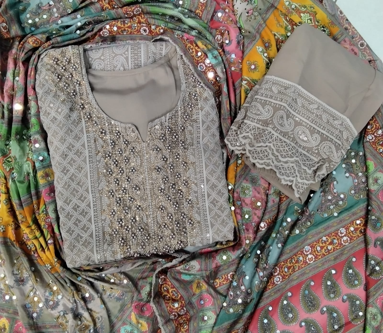 SCHIFFLI GEORGETTE CHURIDAR SET FT 1202