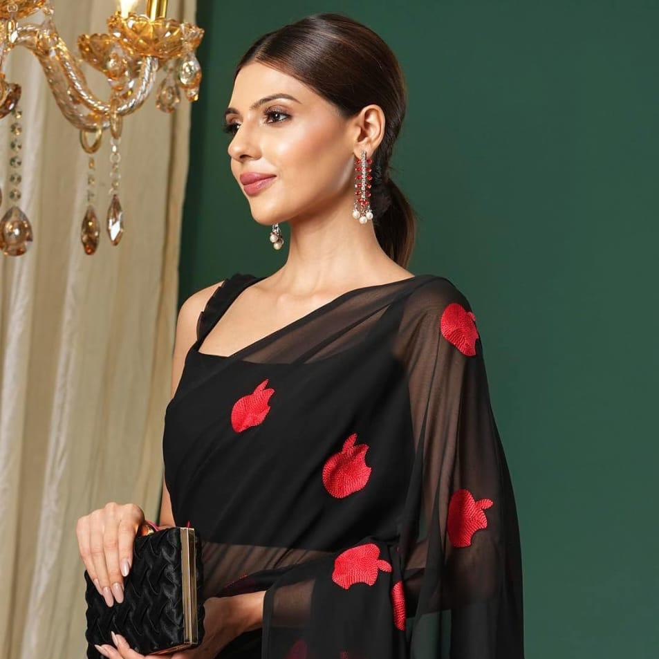 Georgette Saree  Black FT 1207