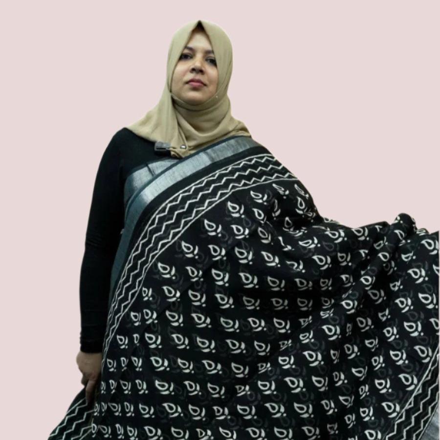 LINEN SAREE BLACK FT 1044