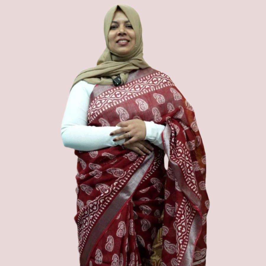 LINEN SAREE RED FT 10450