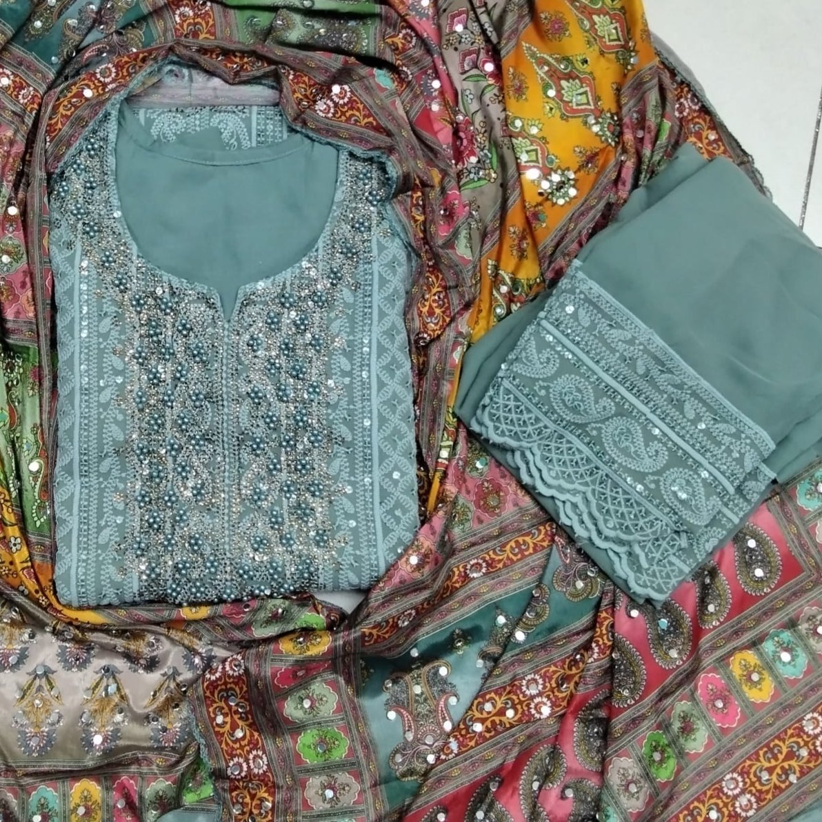 SCHIFFLI GEORGETTE CHURIDAR SET FT 1202