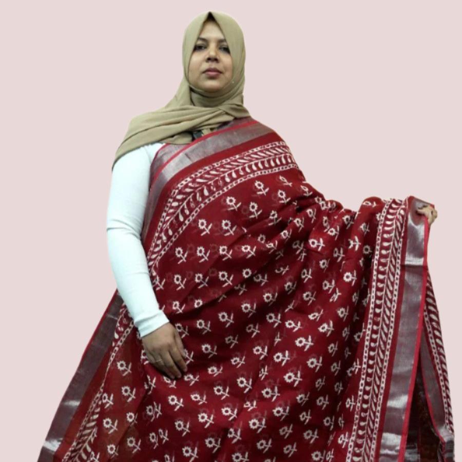 LINEN SAREE RED FT 10450